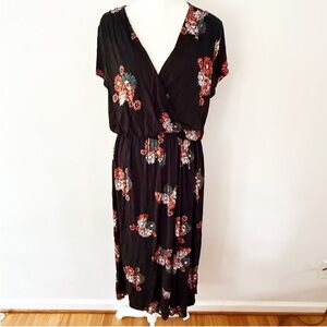 ModCloth Women Floral Midi Dress Large Bloomcore Dark Romance Stretch Comfy